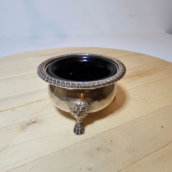 Vintage Ellis Barker Silver Plate Small Bowl With Cobalt Blue Glass Insert Liner - Picture 1 of 12